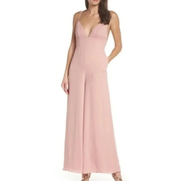 Fame and Partners Pants - FAME AND PARTNERS Pink Jumpsuit Spaghetti Strap Flowy